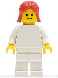 Preowned LEGO® Minifigure – Town pln143 Plain White Torso w/White Arms White Legs Red Femal