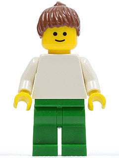 Preowned LEGO® Minifigure – Town pln147 Plain White Torso w/White Arms Green Legs Reddish B
