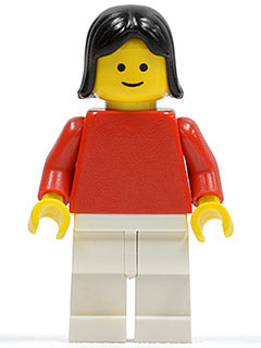 Preowned LEGO® Minifigure – Town pln153 Plain Red Torso w/Red Arms White Legs Black Female