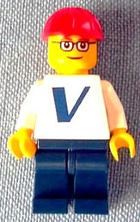 Preowned LEGO® Minifigure – Town pln155s Plain White Torso w/Vestas Logo w/White Arms Dark