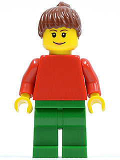 Preowned LEGO® Minifigure – Town pln163 Plain Red Torso w/Red Arms Green Legs Reddish Brown