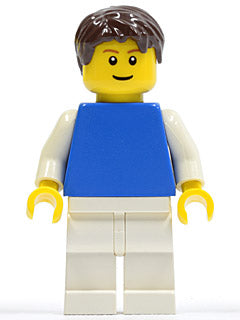 Preowned LEGO® Minifigure – Town pln166 Plain Blue Torso w/White Arms White Legs Dark Brown