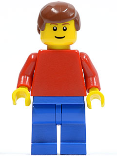 LEGO® Minifigure Town pln168 Plain Red Torso w/Red Arms Blue Legs Reddish Brown