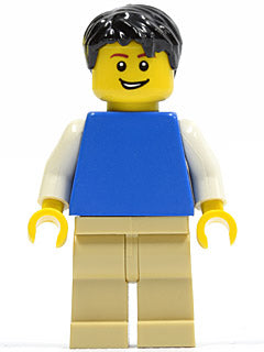 Preowned LEGO® Minifigure – Town pln172 Plain Blue Torso w/White Arms Tan Legs Black Short