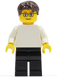 Preowned LEGO® Minifigure – Racers pln176 Plain White Torso w/White Arms Black Legs Dark Br