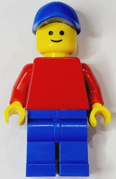 Preowned LEGO® Minifigure – Town pln196 Plain Red Torso w/Red Arms Blue Legs Blue Cap