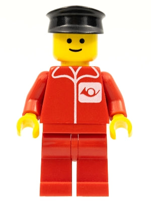 Preowned LEGO® Minifigure – Town post005 Post Office Red Legs Black Hat
