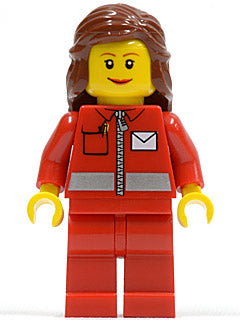 Preowned LEGO® Minifigure – Town post009 Post Office White Envelope and Stripe Red Legs Red