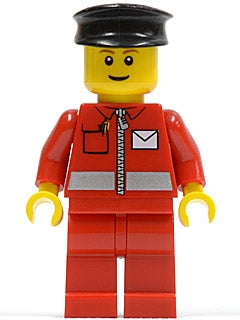 Preowned LEGO® Minifigure – Town post010b Post Office White Envelope and Stripe Red Legs Bl
