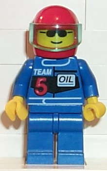 Preowned LEGO® Minifigure – Town rac003 Racing Team 5 Red Helmet Trans-Light Blue Visor