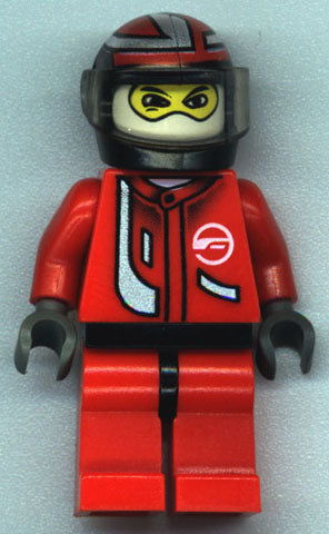 Preowned LEGO® Minifigure – Racers rac019 Racer Driver Red w/White Balaclava Black Helmet w