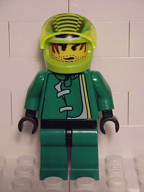Preowned LEGO® Minifigure – Racers rac021 Racer Driver Green Jacket and Lime Helmet