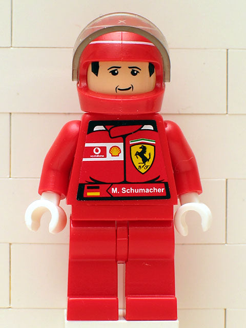 Preowned LEGO® Minifigure – Racers rac022s F1 Ferrari M. Schumacher w/Helmet w/Torso Sticke