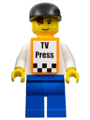 Preowned LEGO® Minifigure – Racers rac028as F1 Race Camera Operator Male White Torso Blue L