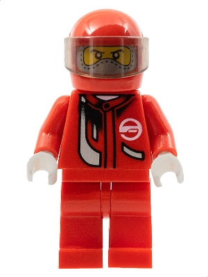 Preowned LEGO® Minifigure – Town rac034 Racer Red w/Light Bluish Gray Balaclava Red Helmet