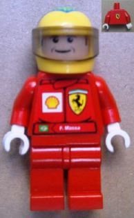 Preowned LEGO® Minifigure – Racers rac036s2 F1 Ferrari F. Massa w/Helmet Yellow Printed w/T