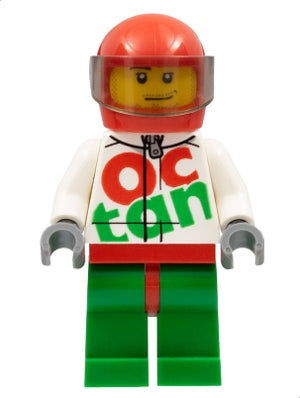 Preowned LEGO® Minifigure – Town rac059 Race Car Driver White Octan Racing Suit w/Silver Zi