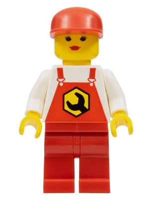 Preowned LEGO® Minifigure – Town rep006 Repair Overalls Red w/Wrench Pattern Red Legs Red C