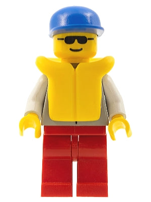 Preowned LEGO® Minifigure – Town res005 Coast Guard 1 Red Legs Blue Cap Sunglasses Life Jac
