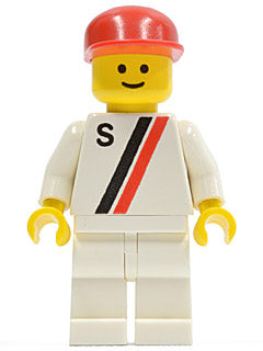 Preowned LEGO® Minifigure – Town s008 S White w/Red/Black Stripe White Legs Red Cap