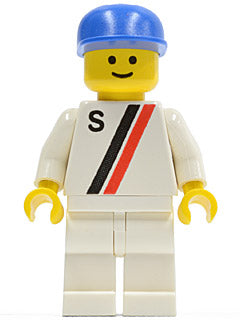 Preowned LEGO® Minifigure – Town s009 S White w/Red/Black Stripe White Legs Blue Cap