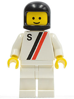 Preowned LEGO® Minifigure – Town s010 S White w/Red/Black Stripe White Legs Black Classic H