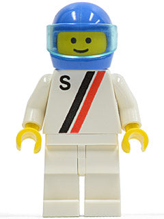 Preowned LEGO® Minifigure – Town s012 S White w/Red/Black Stripe White Legs Blue Helmet