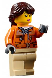 Preowned LEGO® Minifigure – SPEED CHAMPIONS sc041 Camerawoman Orange Safety Jacket Reflecti