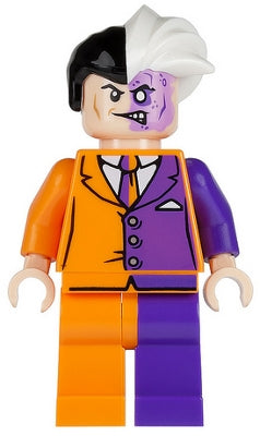 Preowned LEGO® Minifigure – Super Heroes sh0007 Two-Face Orange and Purple Suit