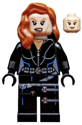 Preowned LEGO® Minifigure – Super Heroes sh0035 Black Widow Black Jumpsuit Dark Orange Mid