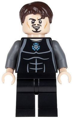 Preowned LEGO® Minifigure – Super Heroes sh0069 Tony Stark Black and Dark Bluish0 Gray Jumpsu
