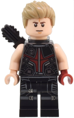 Preowned LEGO® Minifigure – Super Heroes sh0925 Hawkeye - Black and Dark Red Suit, Dark Tan Hair, Quiver, Silver Zipper