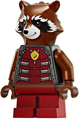 Preowned LEGO® Minifigure – Super Heroes sh0936 Rocket Raccoon - Dark Red and Pearl Dark Gray Outfit, Reddish Brown Head
