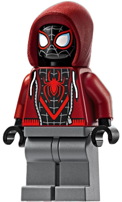 Preowned LEGO® Minifigure – Super Heroes sh0943 Spider-Man (Miles Morales) - Dark Red Hood, Dark Bluish Gray Legs