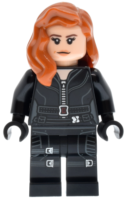 Preowned LEGO® Minifigure – Super Heroes sh1012 (Black Widow - Black Jumpsuit, Dark Orange Mid-Length Hair, Printed Legs, Bla