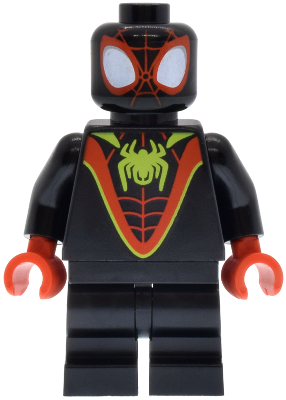 Preowned LEGO® Minifigure – Super Heroes sh1034 (Spider-Man (Miles 'Spin' Morales) - Black Medium Legs, Lime Spider Logo)