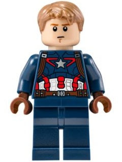 Preowned LEGO® Minifigure – Super Heroes sh0184 Captain America Dark Blue Suit Reddish0 Brown