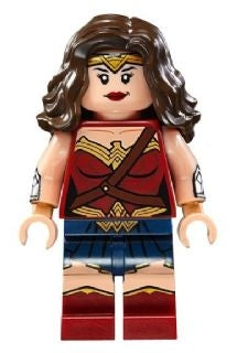 Preowned LEGO® Minifigure – Super Heroes sh0221 Wonder Woman Dark Red Torso Dark Blue Skirt