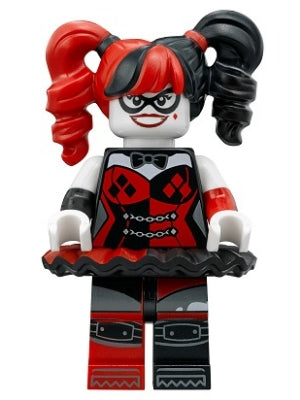Preowned LEGO® Minifigure – Super Heroes sh0398 Harley Quinn Pigtails Black Eye Mask Black a