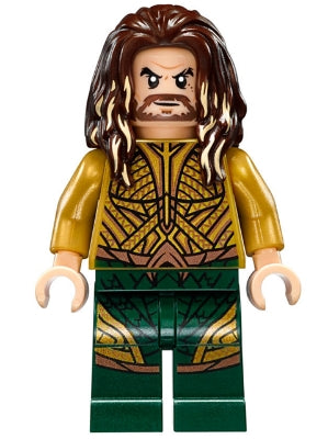 Preowned LEGO® Minifigure – Super Heroes sh0429 Aquaman Dark Brown Long Hair Dark Green Legs