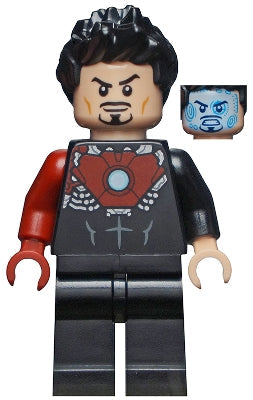 Preowned LEGO® Minifigure – Super Heroes sh0584 Tony Stark Black Iron Man Suit w/Dark Red Ri