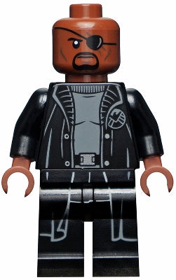 Preowned LEGO® Minifigure – Super Heroes sh0585a Nick Fury Gray Sweater & Black Trench Coat