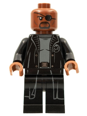Preowned LEGO® Minifigure – Super Heroes sh0585b Nick Fury Gray Sweater & Black Trench Coat