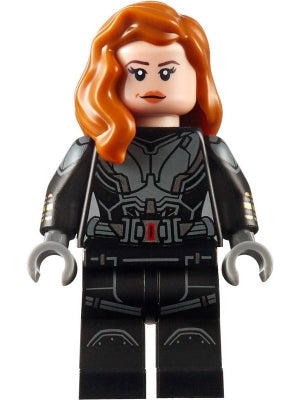 Preowned LEGO® Minifigure – Super Heroes sh0637 Black Widow Black Jumpsuit Dark Orange Mid-L