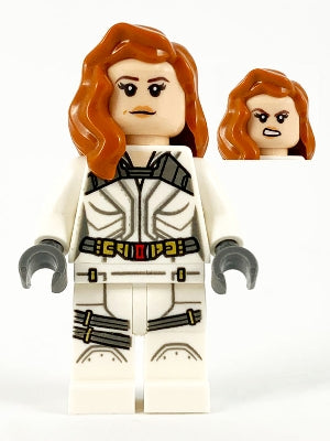 Preowned LEGO® Minifigure – Super Heroes sh0675 Black Widow White Jumpsuit Dark Orange Mid-L