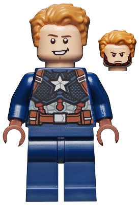 Preowned LEGO® Minifigure – Super Heroes sh0729 Captain America Dark Blue Suit Reddish0 Brown