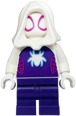 Preowned LEGO® Minifigure – Super Heroes sh0868 Ghost-Spider Dark Purple Medium Legs White H