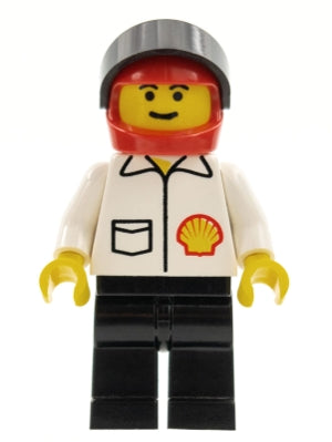 Preowned LEGO® Minifigure – Town shell006 Shell Jacket Black Legs Red Helmet Black Visor