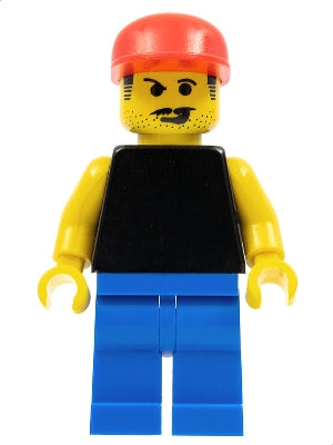 Preowned LEGO® Minifigure – Sports soc004 Plain Black Torso w/Yellow Arms Blue Legs Red Cap
