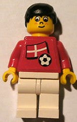 Preowned LEGO® Minifigure – Sports soc040s01 Soccer Player Danish Player 5 Danish Flag Tors